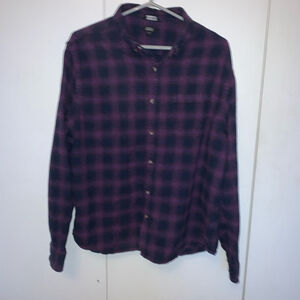 Men's George Purple Navy Plaid Casual Button Down Shirt XL